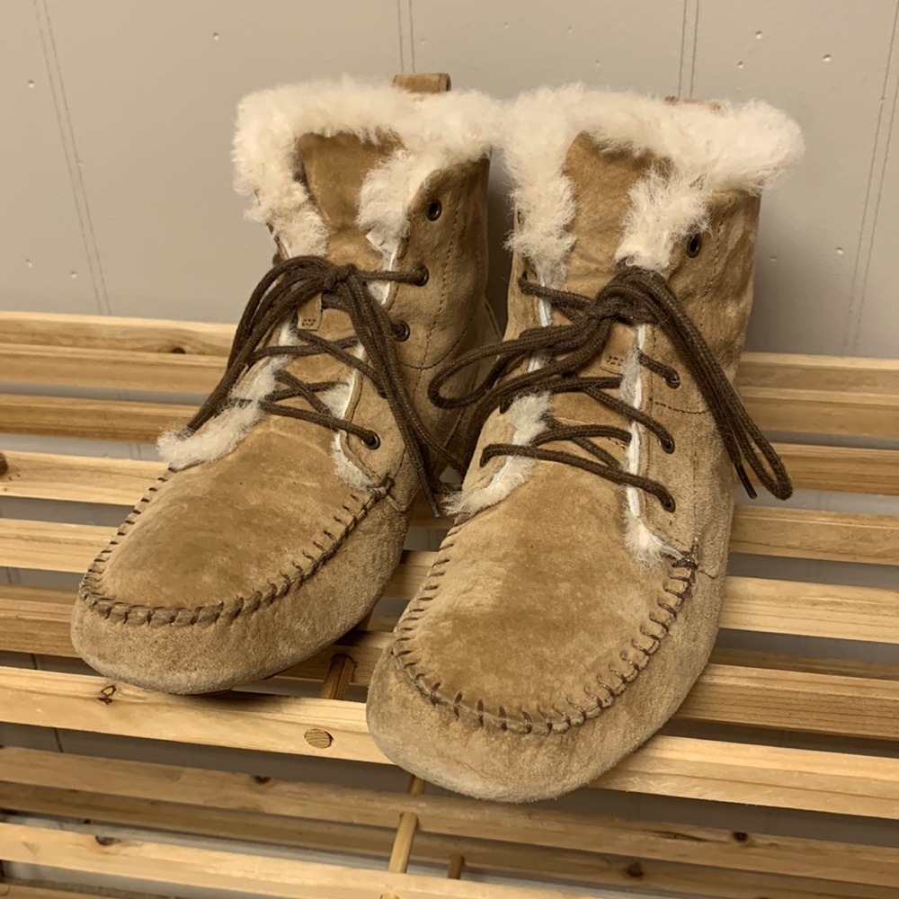 UGG Tan Ankle Boots with Cream Fur